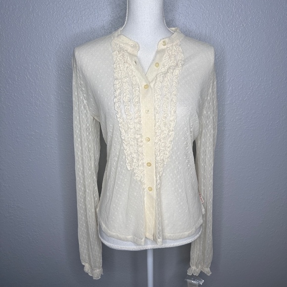 NWT - DKNY Jeans ivory cream sheer button top XL - Picture 1 of 8